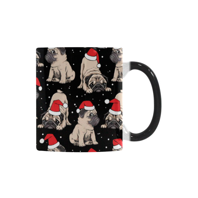 Christmas Pugs Santa_s red cap pattern Morphing Mug Heat Changing Mug