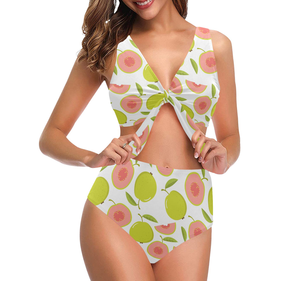 Guava pattern Chest Bowknot High Waisted Bikini Swimsuit