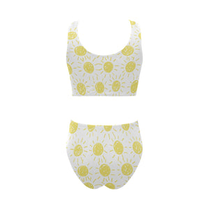hand drawn sun pattern Chest Bowknot High Waisted Bikini Swimsuit