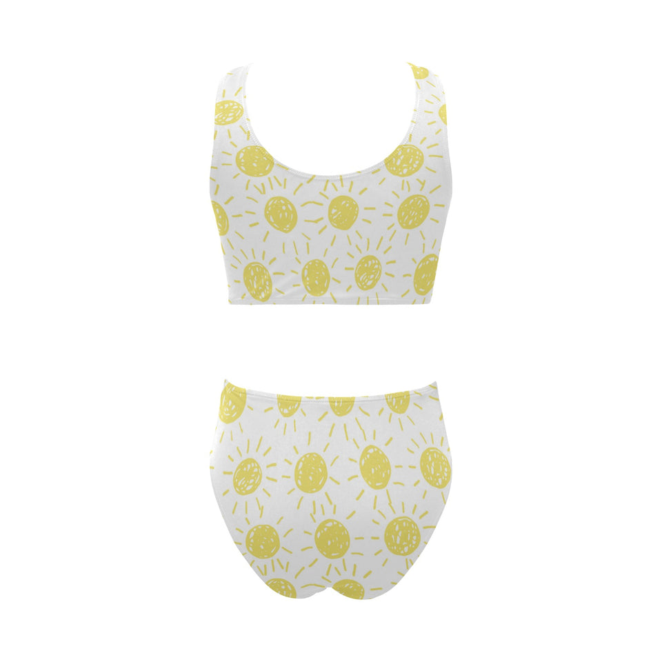 hand drawn sun pattern Chest Bowknot High Waisted Bikini Swimsuit