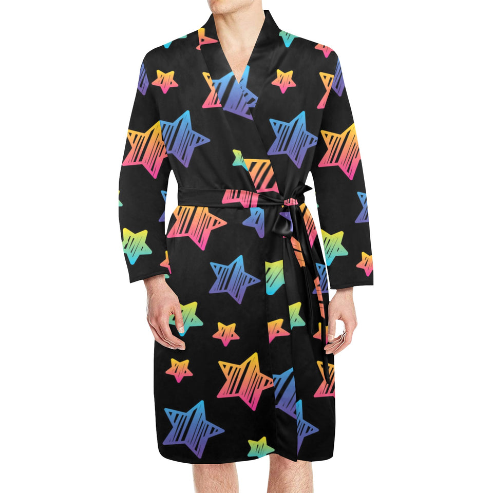 Colorful star pattern Men's Long Sleeve Belted Night Robe
