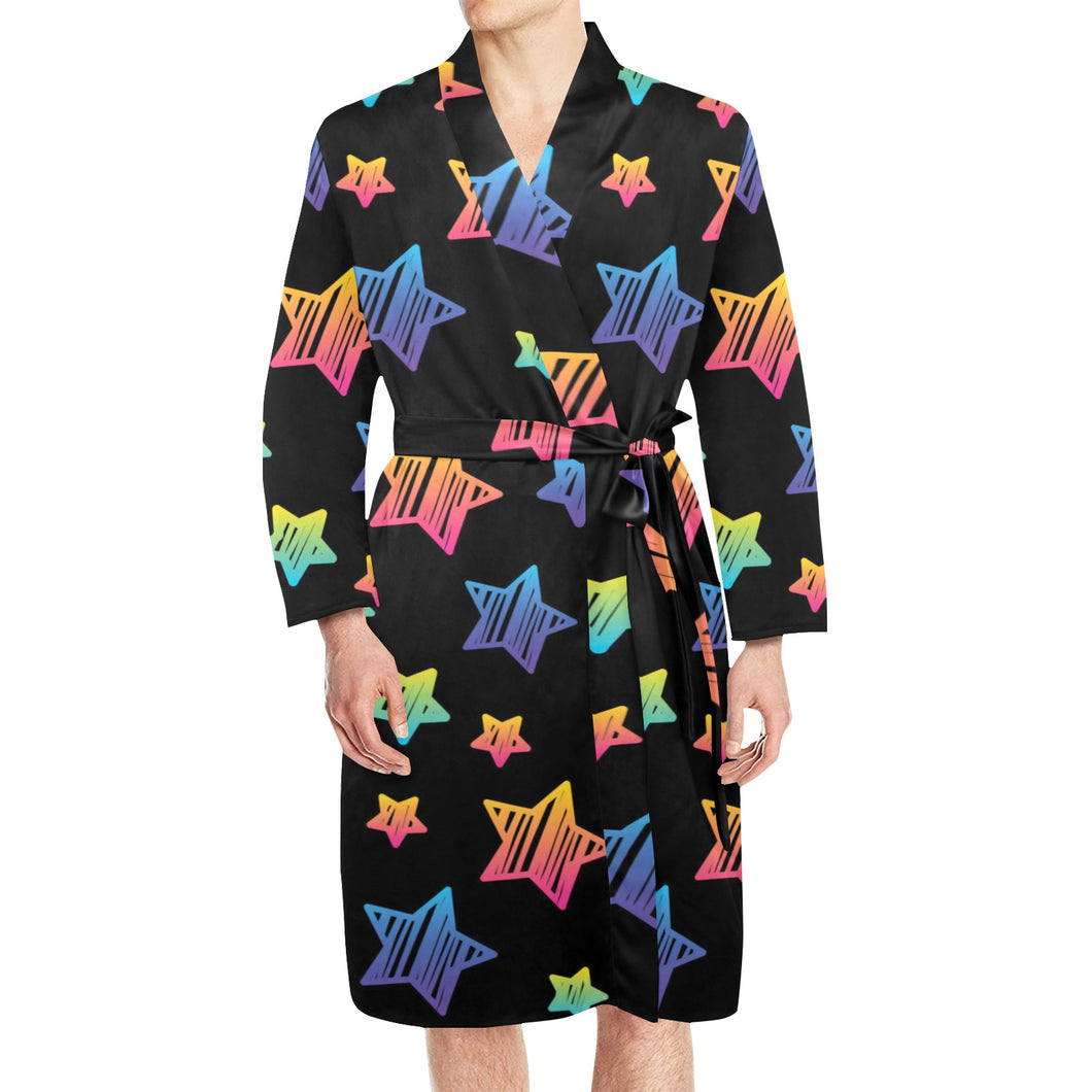 Colorful star pattern Men's Long Sleeve Belted Night Robe