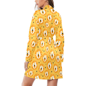 Lion Pattern Print Design 03 Women's Long Sleeve Belted Night Robe