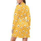 Lion Pattern Print Design 03 Women's Long Sleeve Belted Night Robe