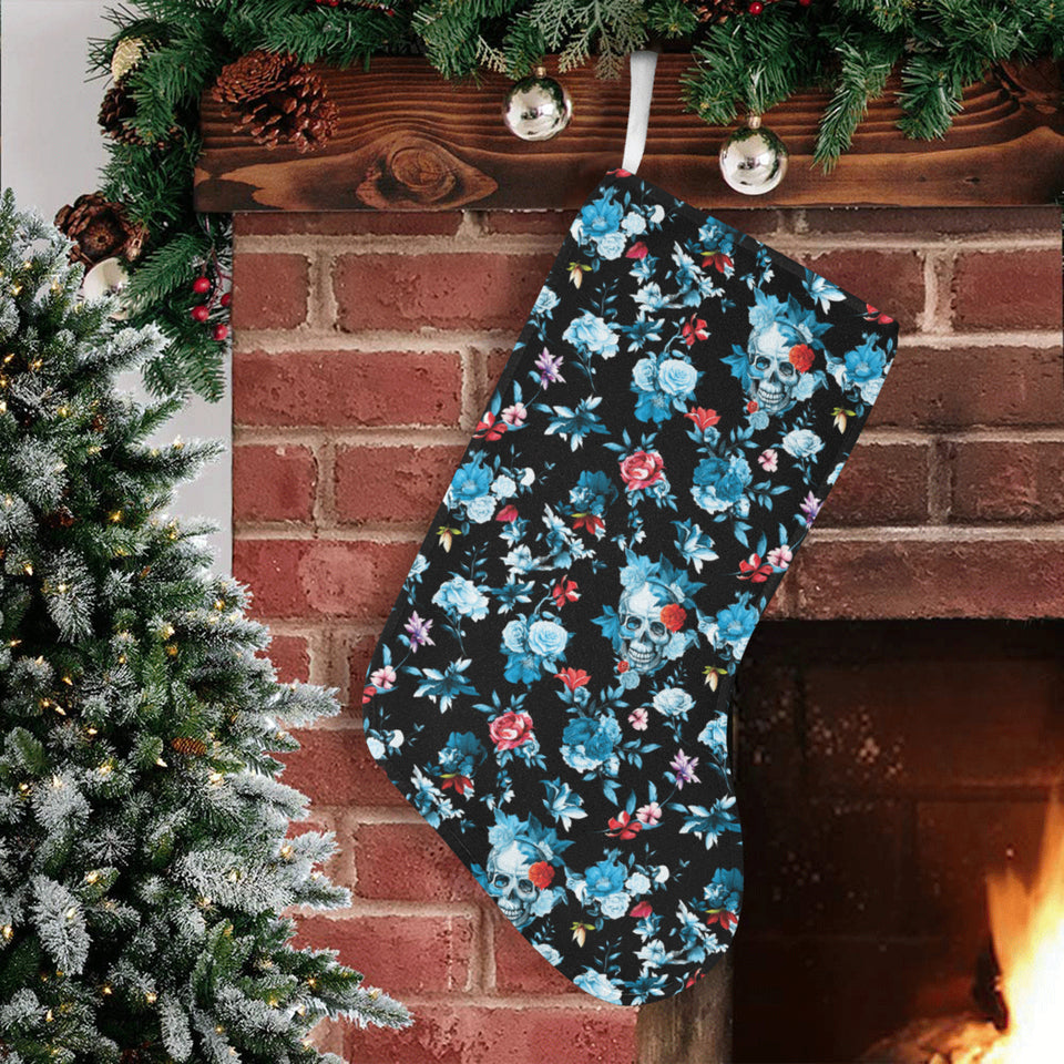 Skull flower roses leave pattern Christmas Stocking