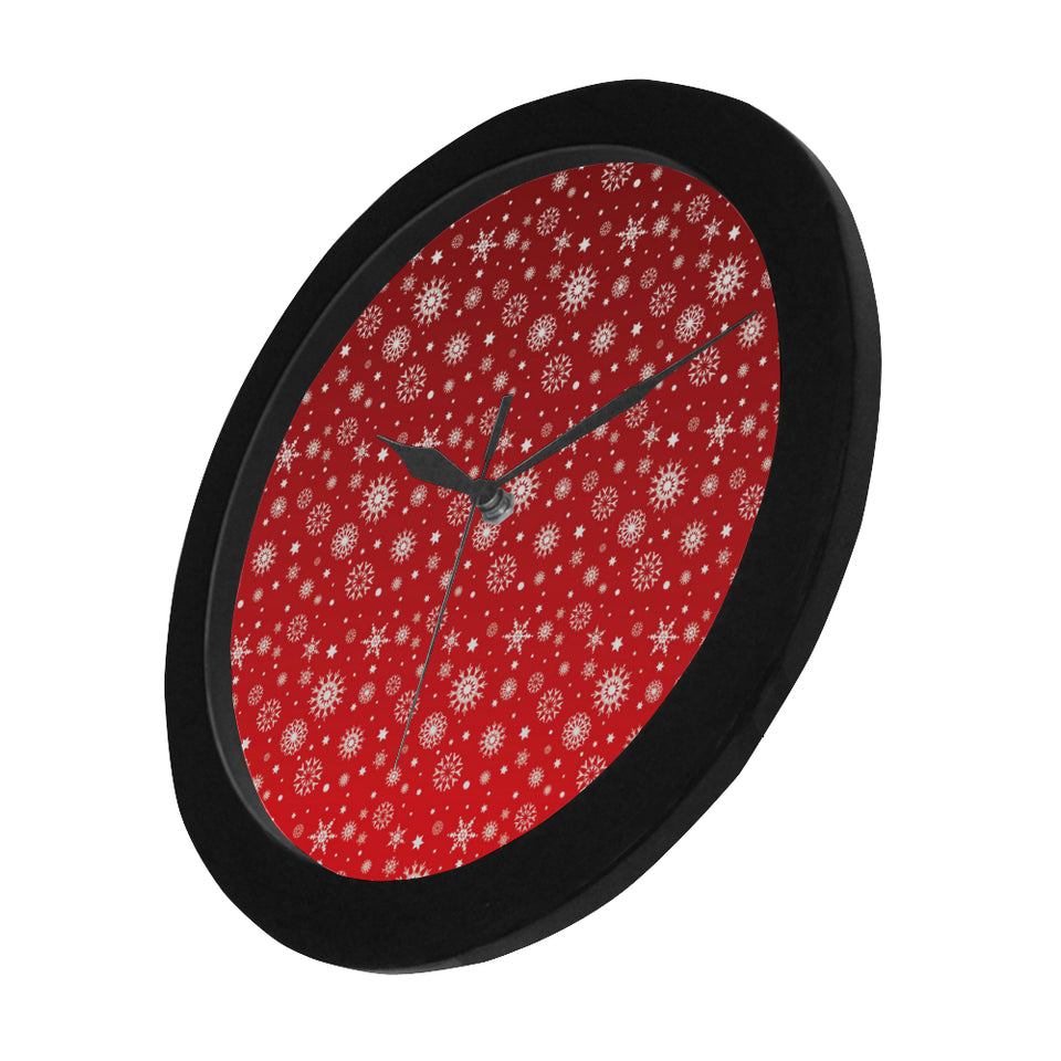 Snowflake pattern red background Elegant Black Wall Clock