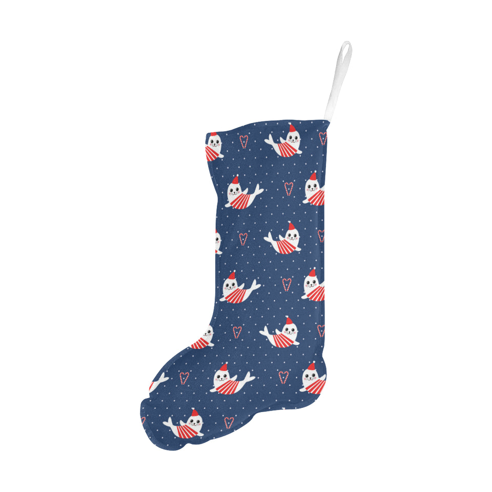Cute sea lion seal christmas hat candy cane heart Christmas Stocking