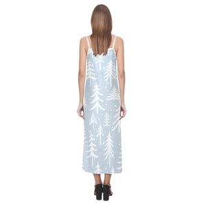 Christmas tree winter forest pattern V-Neck Open Fork Long Dress