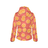 Oranges pattern red background Women's Padded Hooded Jacket