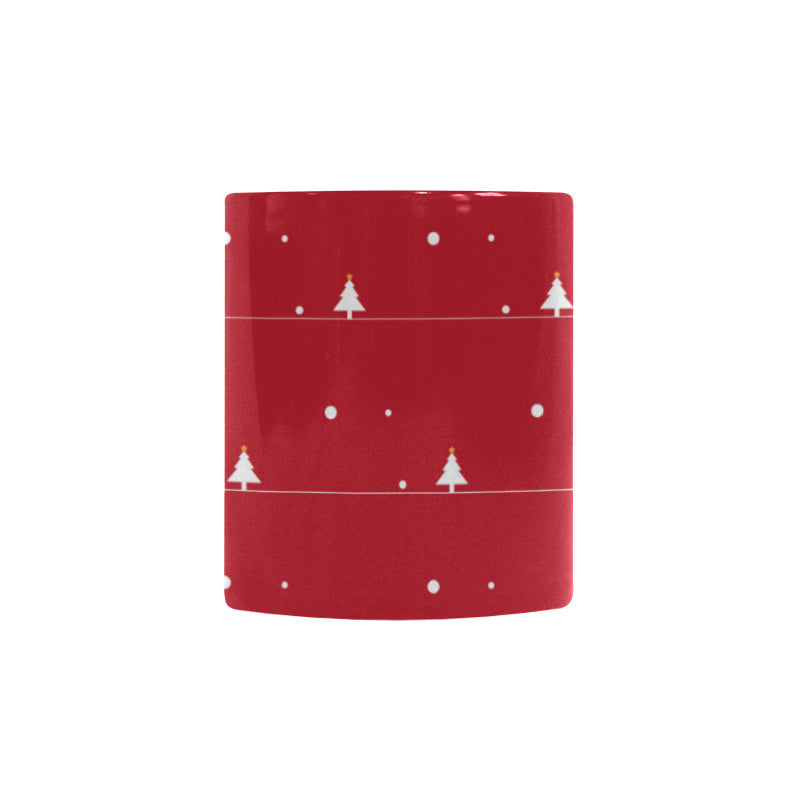 Christmas tree star snow red background Morphing Mug Heat Changing Mug