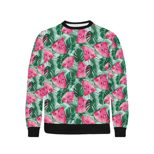 Watermelons tropical palm leaves pattern Men's Crew Neck Sweatshirt