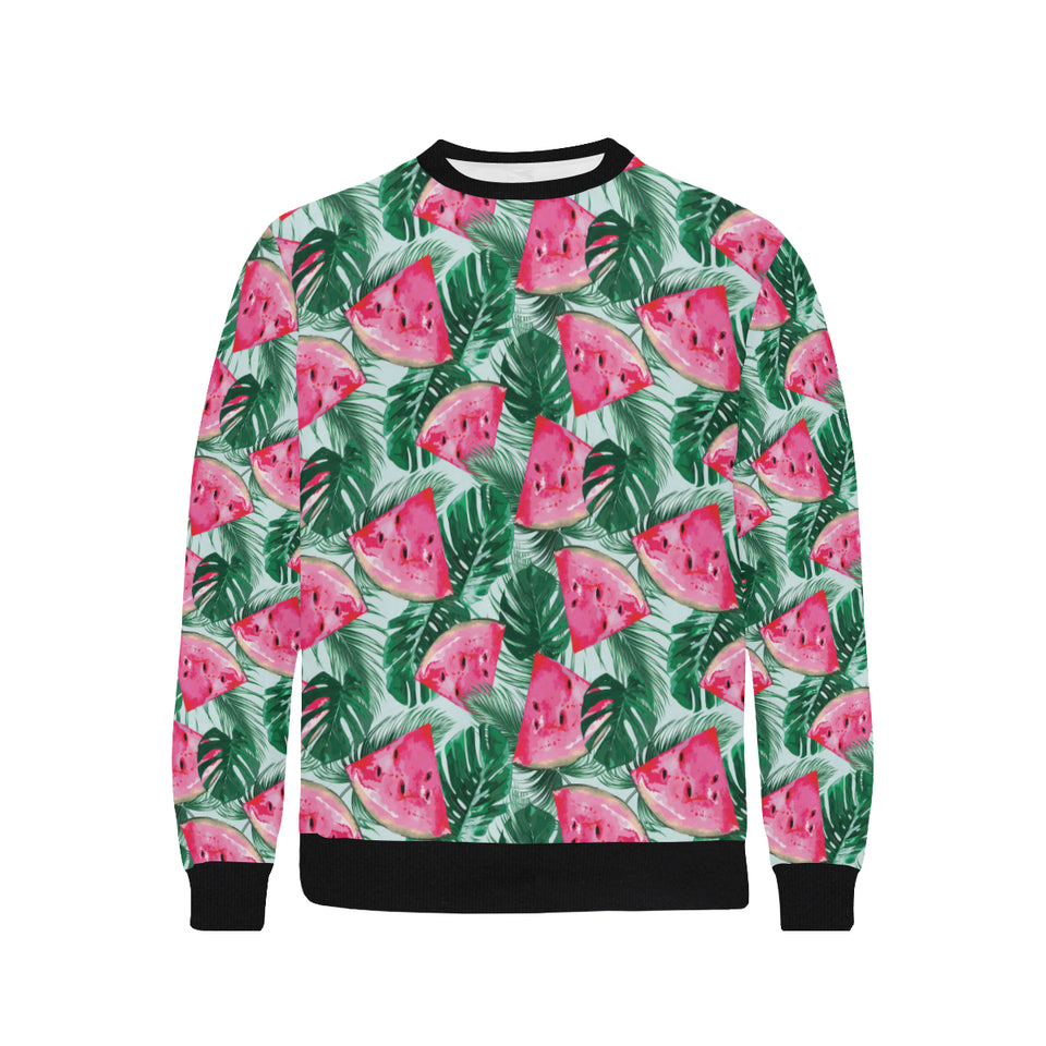 Watermelons tropical palm leaves pattern Men's Crew Neck Sweatshirt