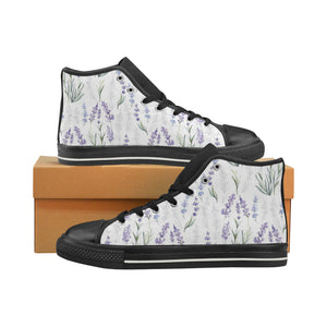 Hand painting Watercolor Lavender Women's High Top Canvas Shoes Black