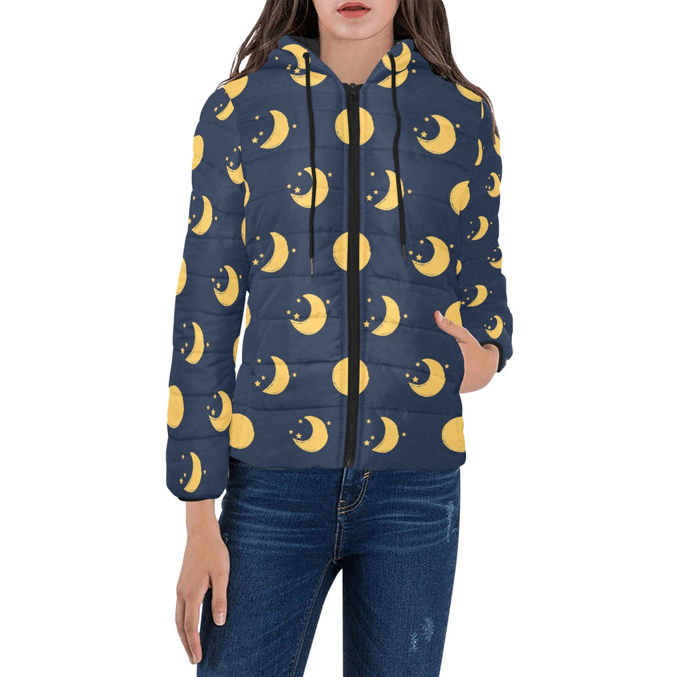 Moon star pattern Women's Padded Hooded Jacket