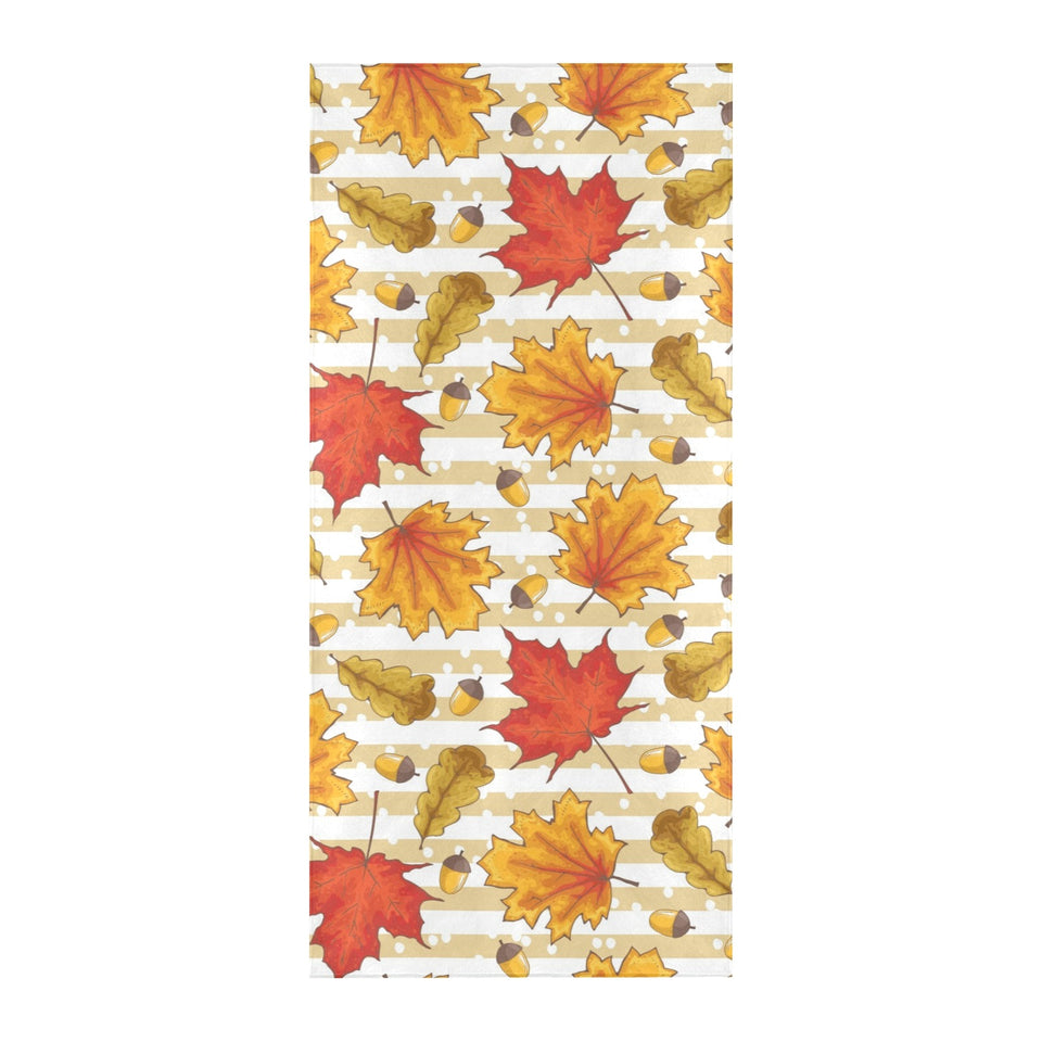 Maple leaf oak leaf acorns beige striped backgroun Beach Towel