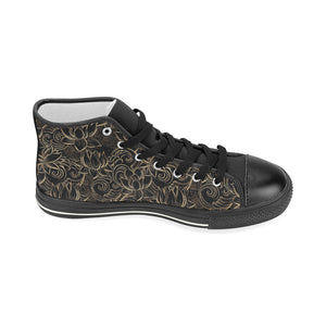luxurious gold lotus waterlily black background Women's High Top Canvas Shoes Black