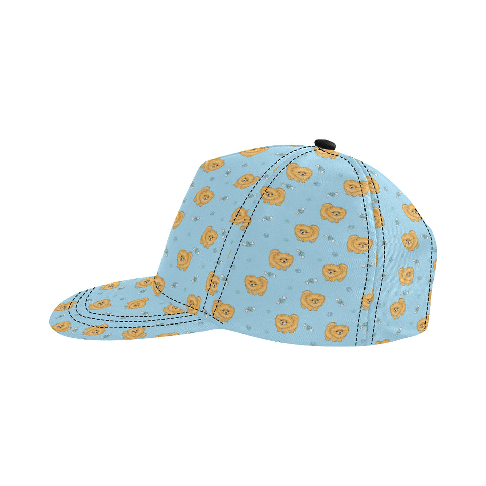 Brown cute pomeranian blue blackground All Over Print Snapback Cap