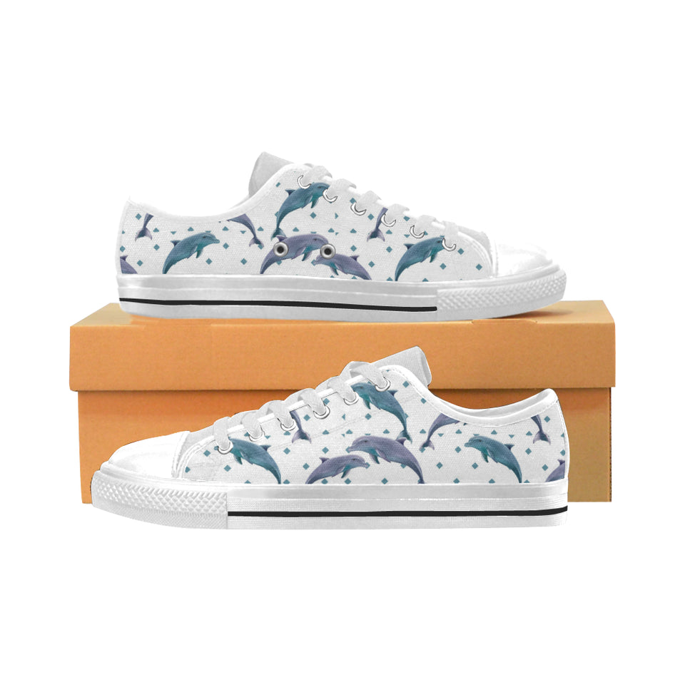 Dolphins pattern dotted background Men's Low Top Shoes White