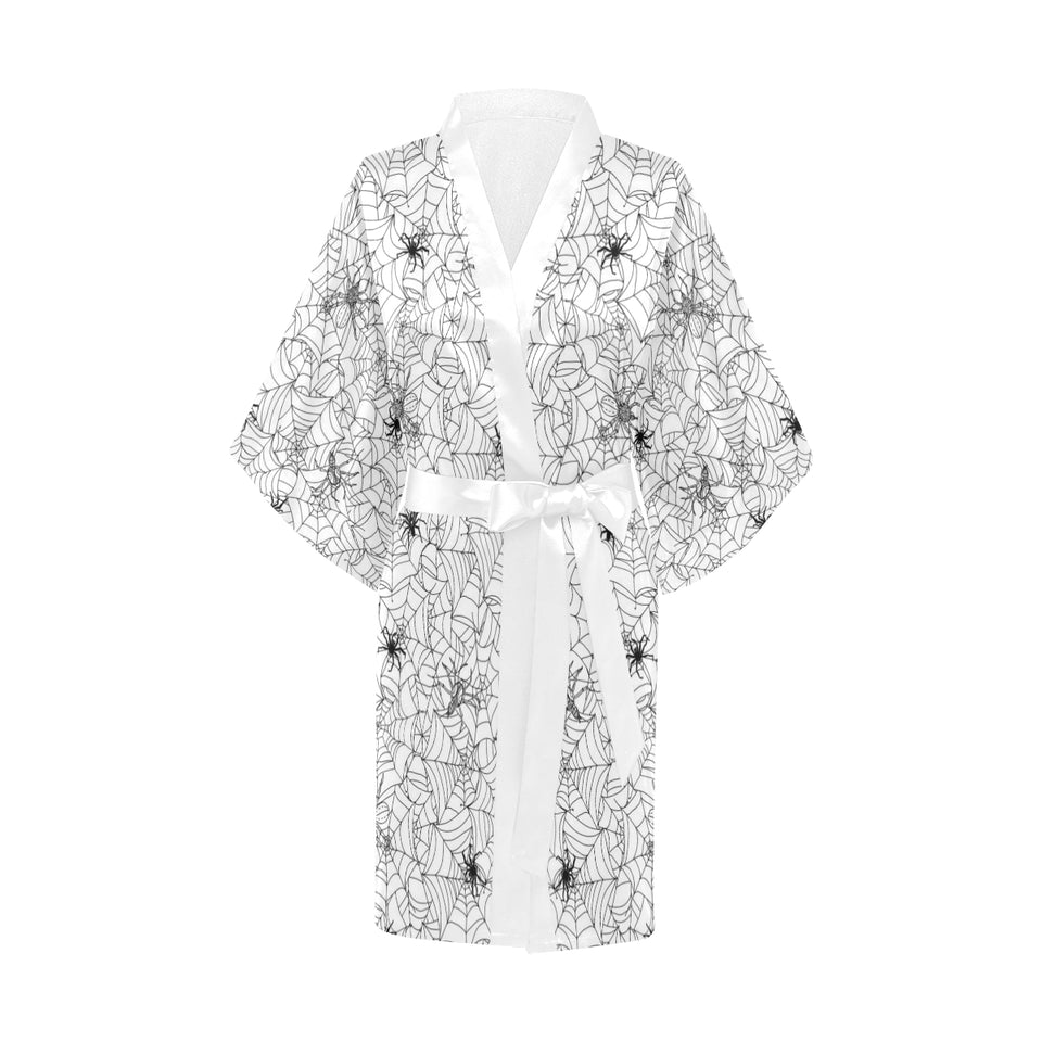 Spider web cobweb pattern Women's Short Kimono Robe