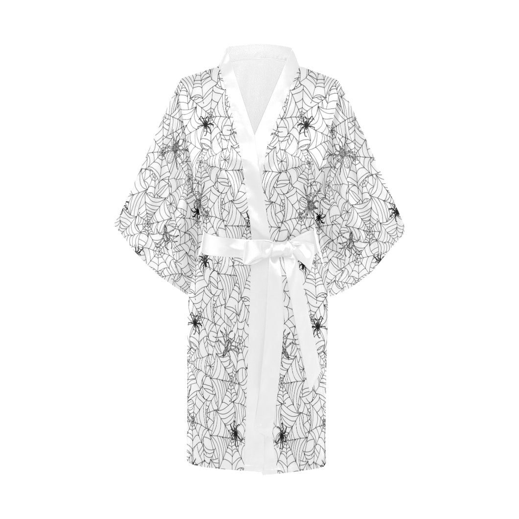 Spider web cobweb pattern Women's Short Kimono Robe