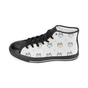 Cute Siberian Husky pattern Women's High Top Canvas Shoes Black