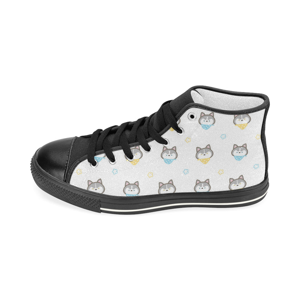 Cute Siberian Husky pattern Women's High Top Canvas Shoes Black