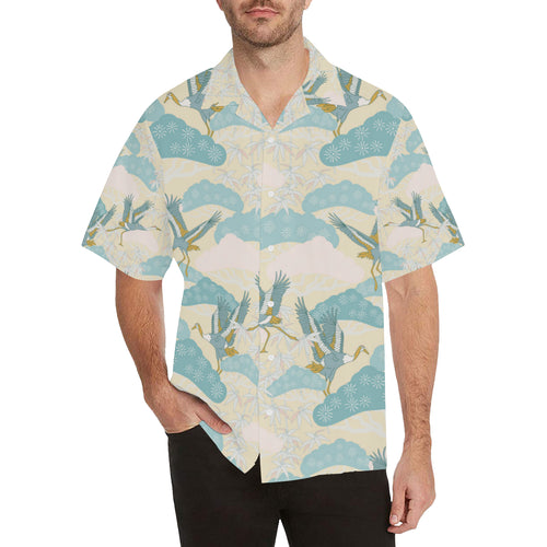 Bonsai bamboo stork japanese pattern cream theme Men's All Over Print Hawaiian Shirt
