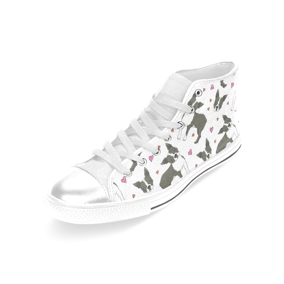 Boston terrier dog hearts vector pattern Women's High Top Canvas Shoes White