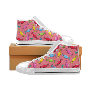 Colorful wrapped candy pattern Men's High Top Canvas Shoes White