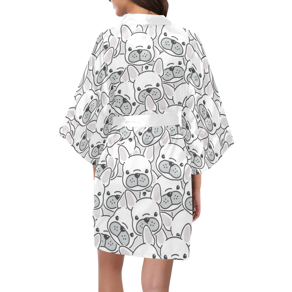 Cute french bulldog head pattern Women's Short Kimono Robe