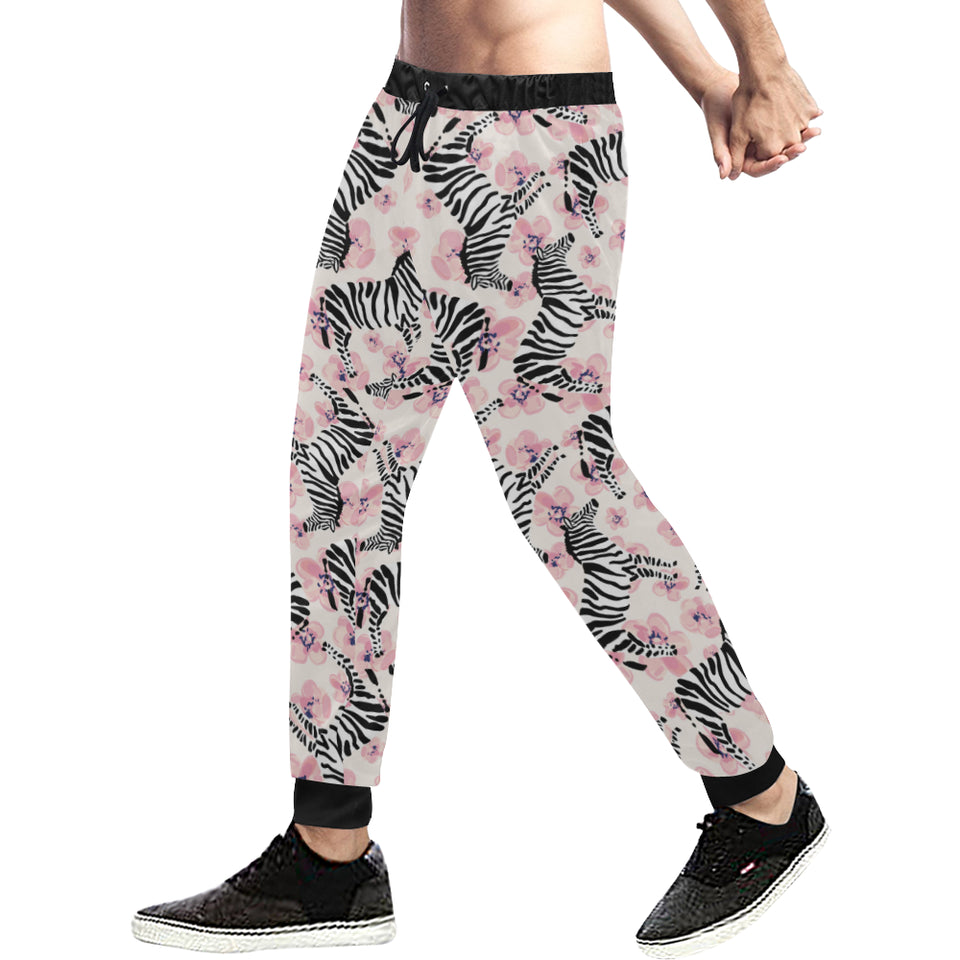 Zebra pink flower background Unisex Casual Sweatpants