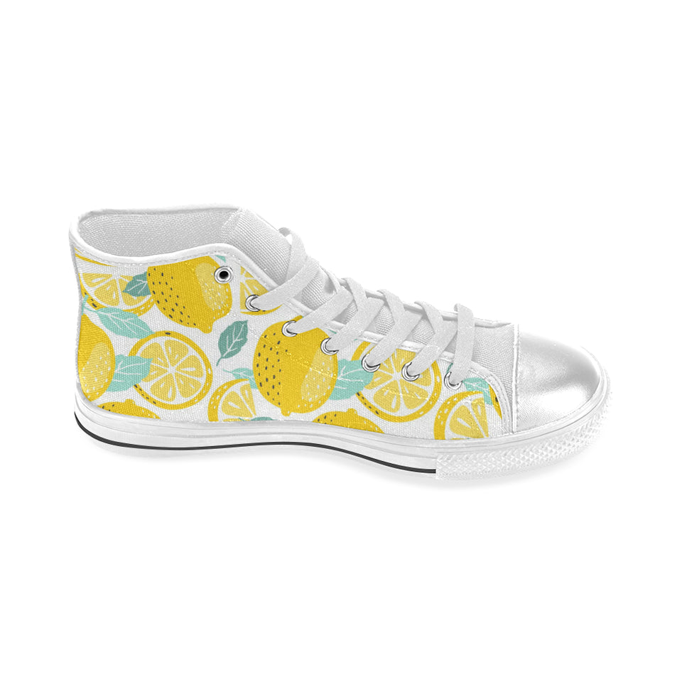 lemon design pattern Women's High Top Canvas Shoes White