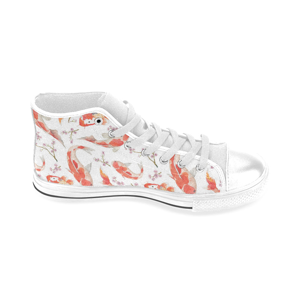 Watercolor Koi Fish Carp Fish pattern Men's High Top Canvas Shoes White
