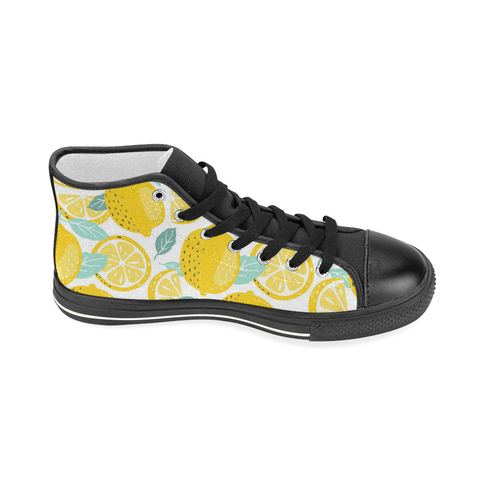 lemon design pattern Women's High Top Canvas Shoes Black