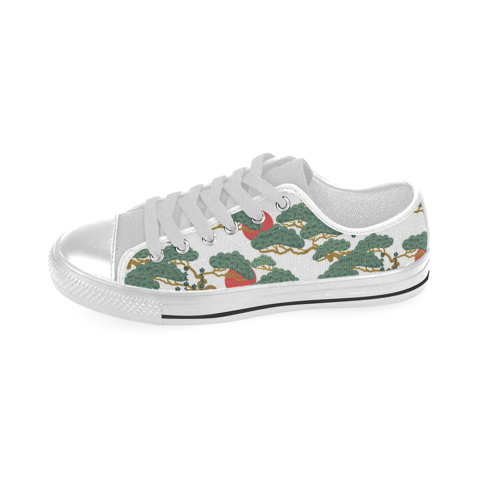 Bonsai red sun japanese pattern Men's Low Top Shoes White
