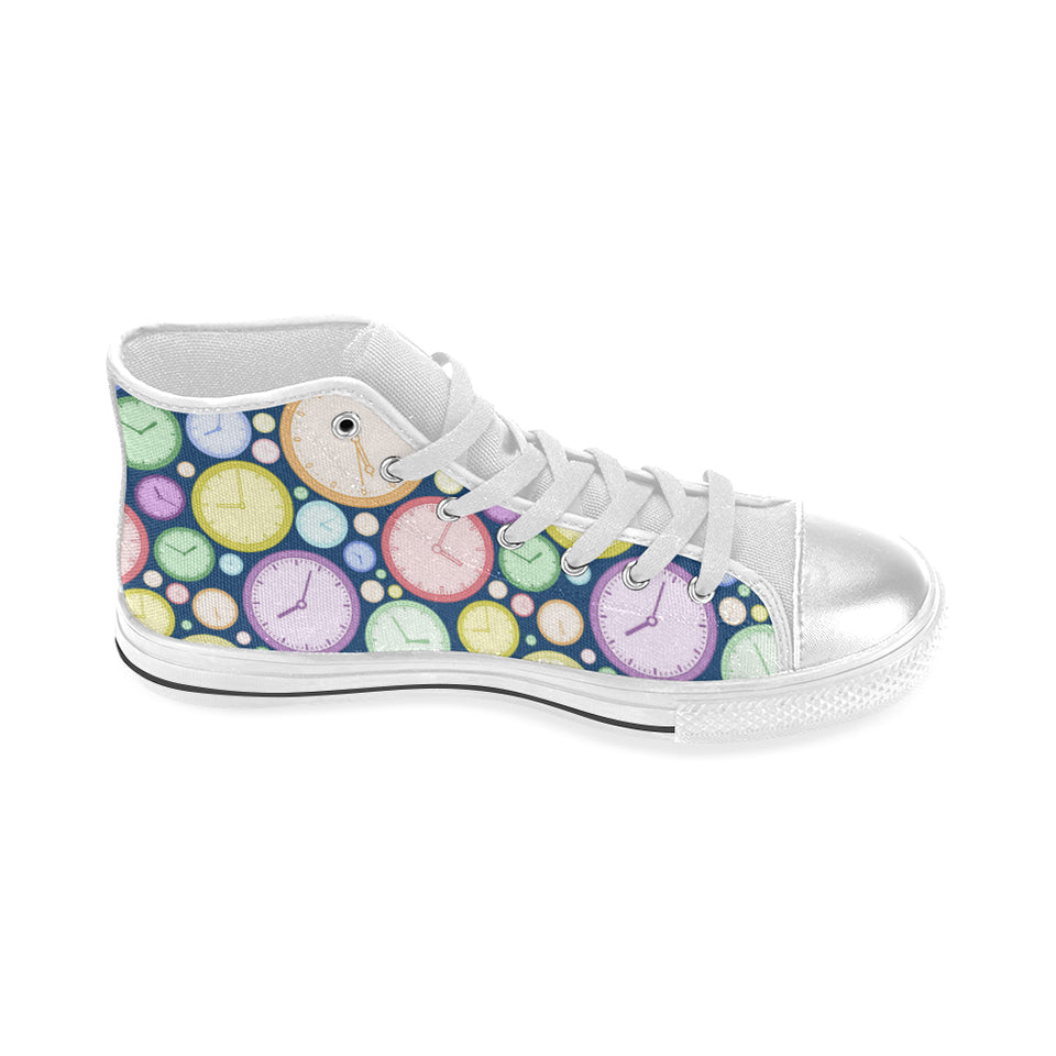 Colorful clock background Women's High Top Canvas Shoes White
