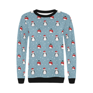 Cute penguin christmas snow pattern Women's Crew Neck Sweatshirt