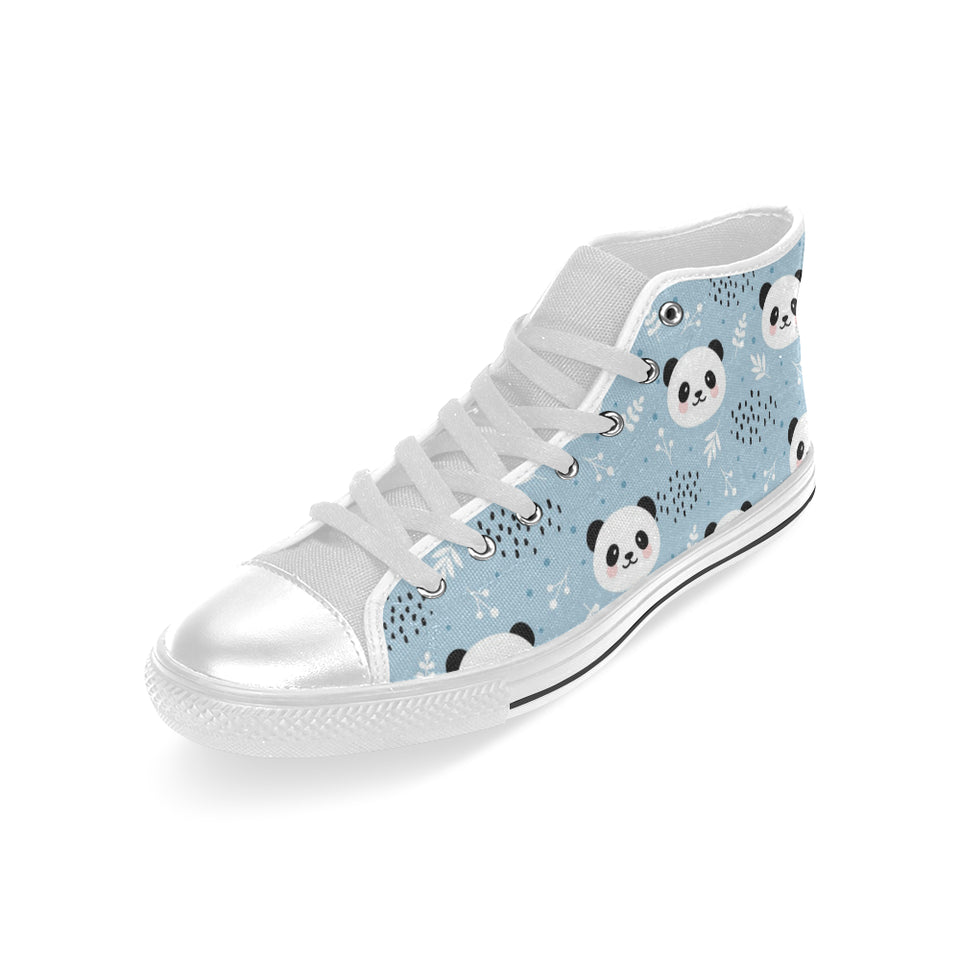 Cute panda pattern Men's High Top Canvas Shoes White
