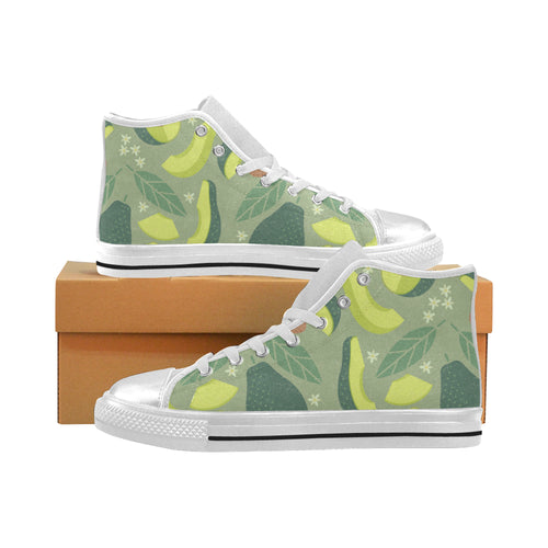 Avocado pattern Women's High Top Canvas Shoes White