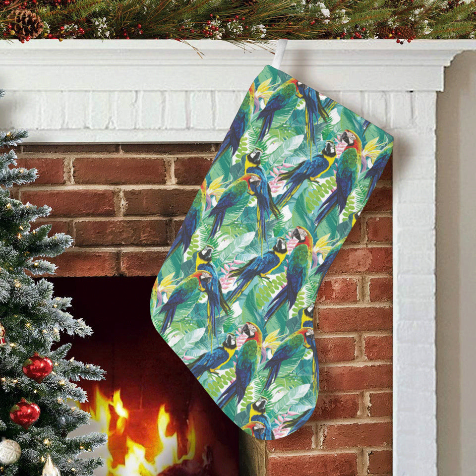 Colorful parrot exotic flower leaves Christmas Stocking
