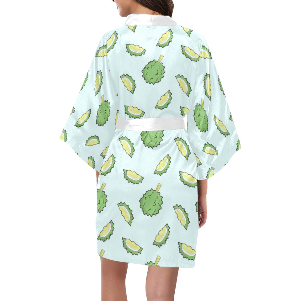 Durian pattern blue background Women's Short Kimono Robe