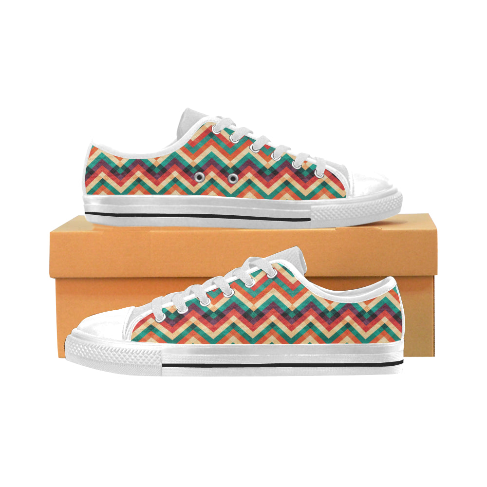 zigzag  chevron colorful pattern Men's Low Top Shoes White