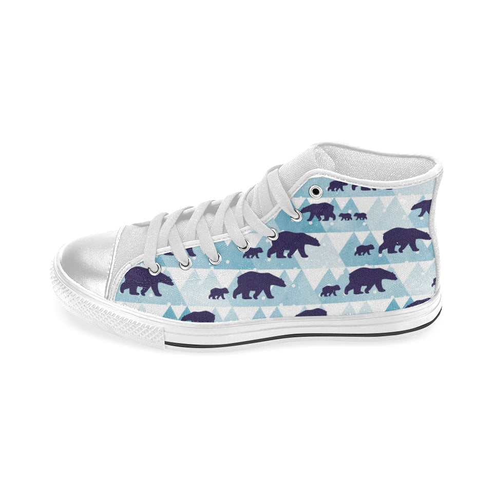 polar bear winter snow pattern Women's High Top Canvas Shoes White