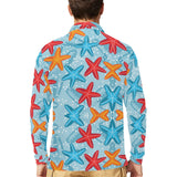 Blue red orange starfish pattern Men's Long Sleeve Polo Shirt