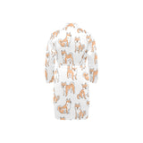 shiba inu dog pattern Men's Long Sleeve Belted Night Robe