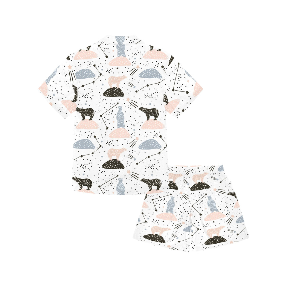 Polar bears star poka dot pattern Kids' Boys' Girls' V-Neck Short Pajama Set