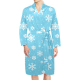 Snowflake pattern blue background Men's Long Sleeve Belted Night Robe