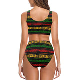 Canabis Marijuana Weed Pattern Print Design 04 Chest Bowknot High Waisted Bikini Swimsuit