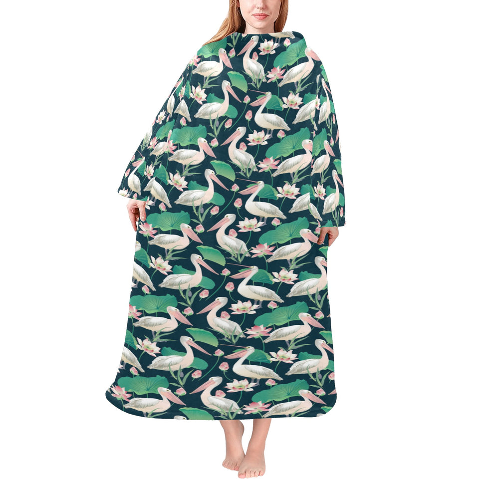 Pelican Pattern Print Design 03 Blanket Robe with Sleeves