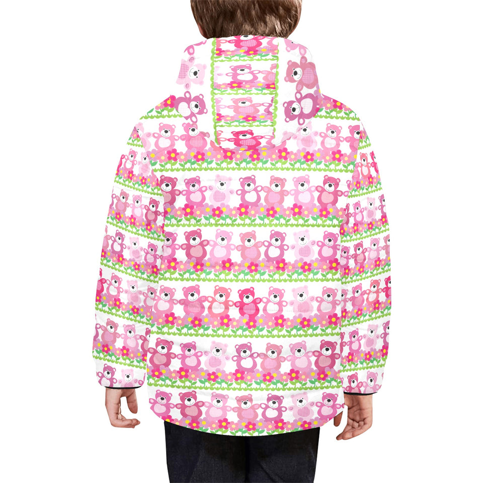 Teddy Bear Pattern Print Design 04 Kids' Boys' Girls' Padded Hooded Jacket